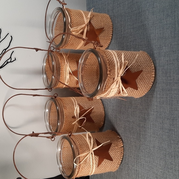 Candle Votive Holder Vase set 5 Burlap Rusty Stars Indoor Outdoor Decoration - Picture 1 of 16
